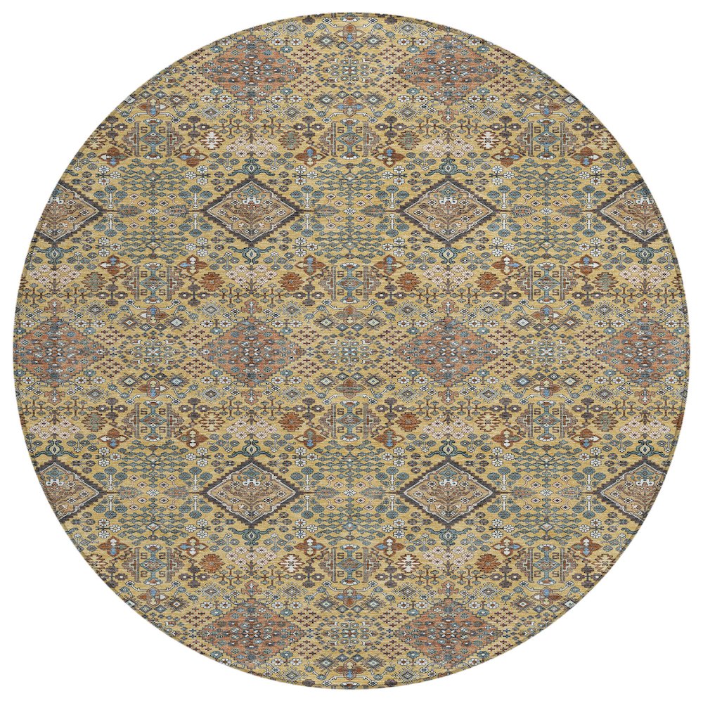 Machine Washable Indoor/Outdoor Chantille ACN2478 Gold 8' x 8' Round Rug. Picture 1