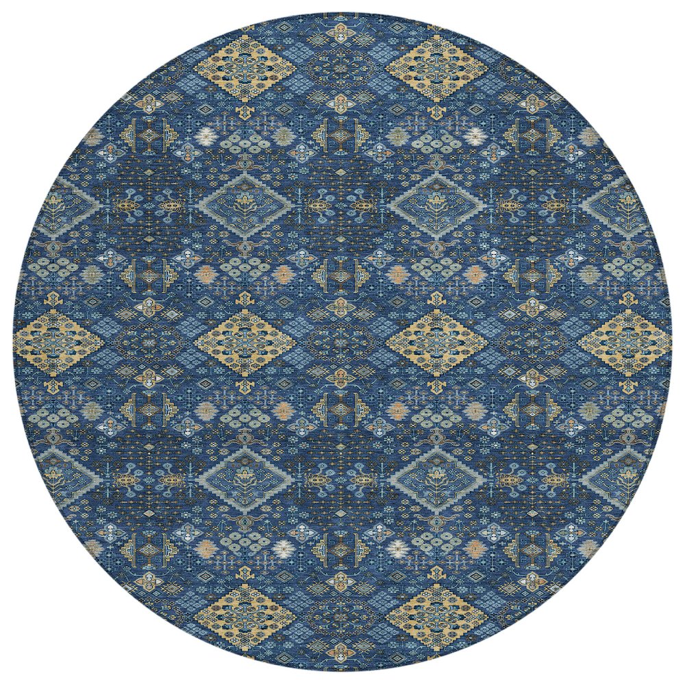 Machine Washable Indoor/Outdoor Chantille ACN2478 Blue 8' x 8' Round Rug. Picture 1