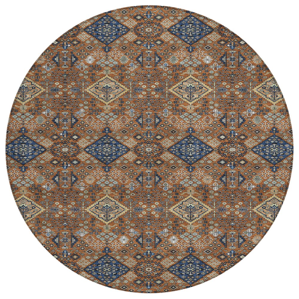 Machine Washable Indoor/Outdoor Chantille ACN2478 Orange 8' x 8' Round Rug. Picture 1