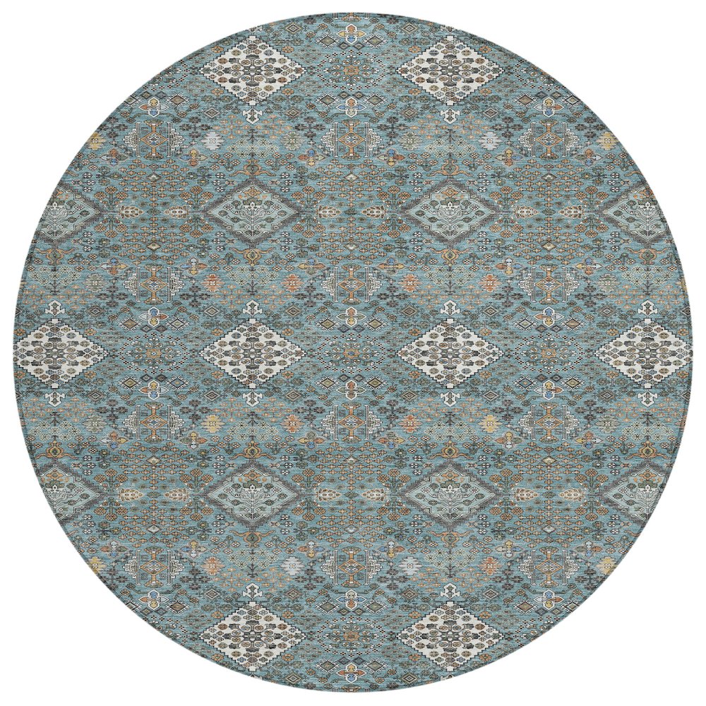 Machine Washable Indoor/Outdoor Chantille ACN2478 Teal 8' x 8' Round Rug. Picture 1