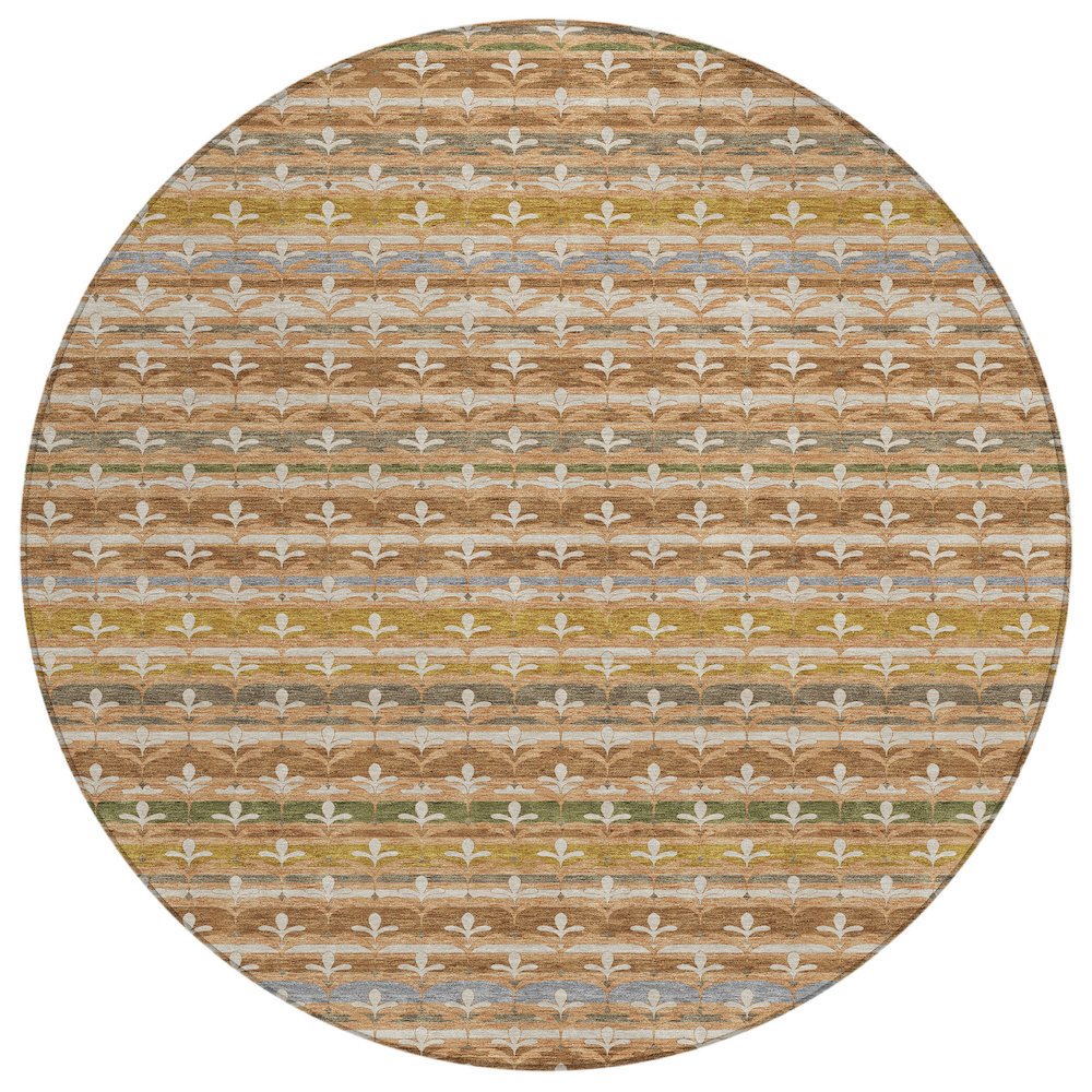 Machine Washable Indoor/Outdoor Chantille ACN2479 Orange 8' x 8' Round Rug. Picture 1