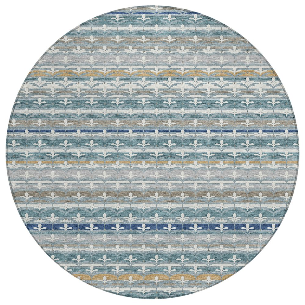 Machine Washable Indoor/Outdoor Chantille ACN2479 Teal 8' x 8' Round Rug. Picture 1