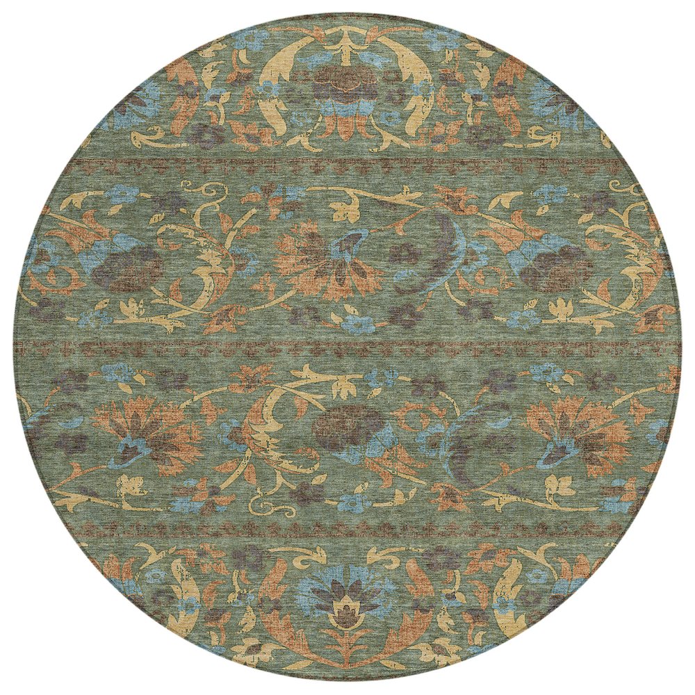 Machine Washable Indoor/Outdoor Chantille ACN2480 Green 8' x 8' Round Rug. Picture 1