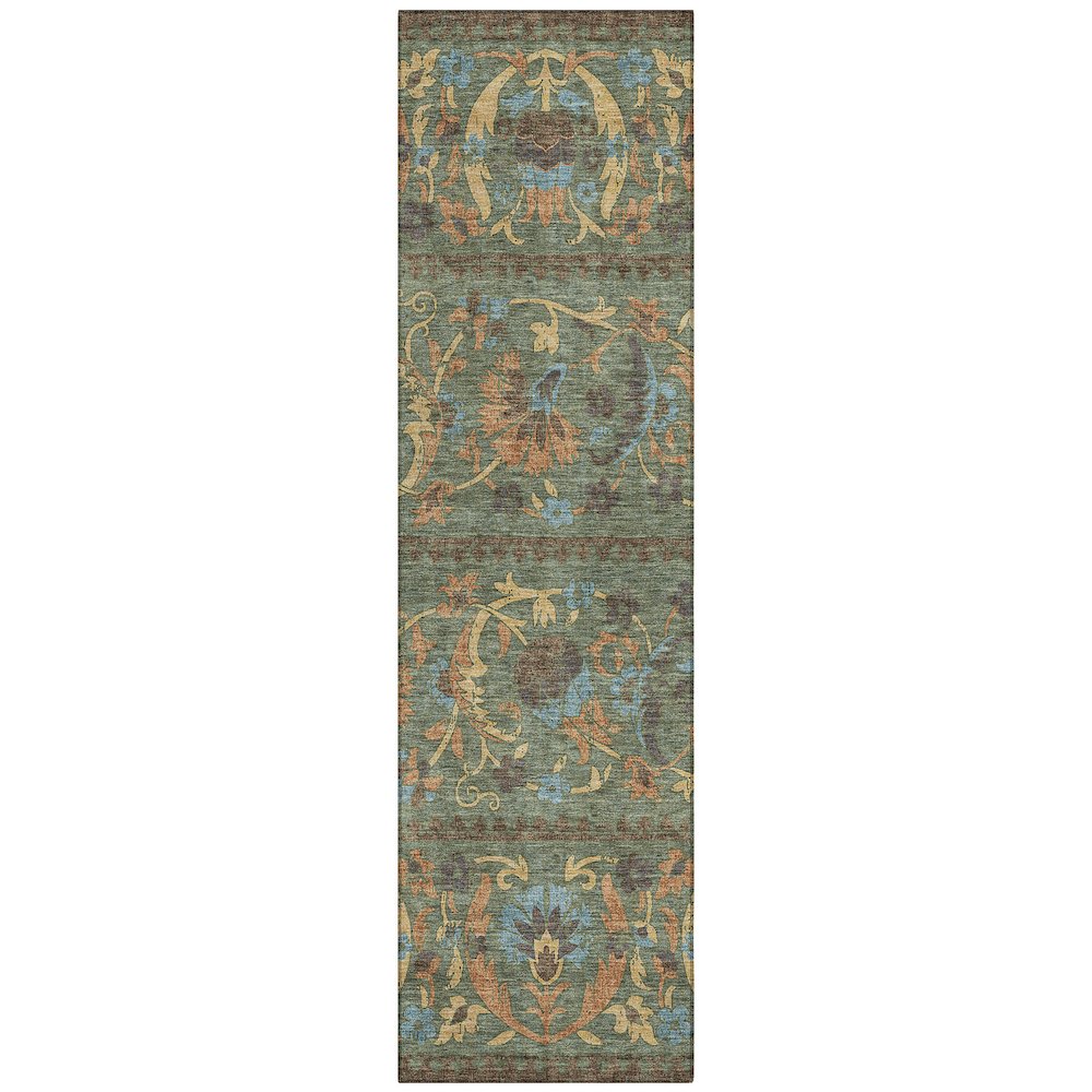 Machine Washable Indoor/Outdoor Chantille ACN2480 Green 2'3" x 7'6" Runner Rug. Picture 1
