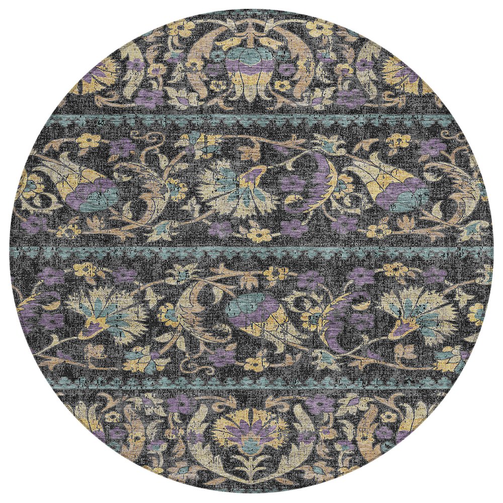 Machine Washable Indoor/Outdoor Chantille ACN2480 Black 8' x 8' Round Rug. Picture 1