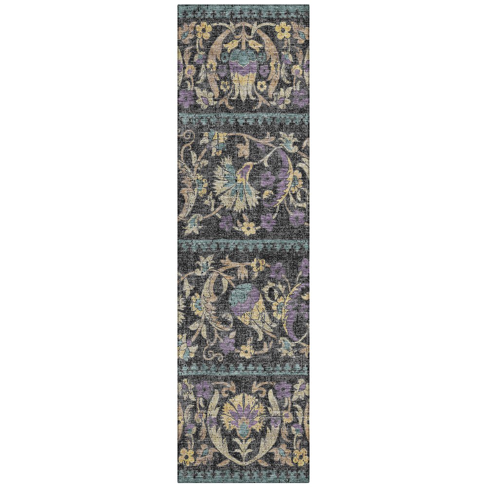 Machine Washable Indoor/Outdoor Chantille ACN2480 Black 2'3" x 7'6" Runner Rug. Picture 1