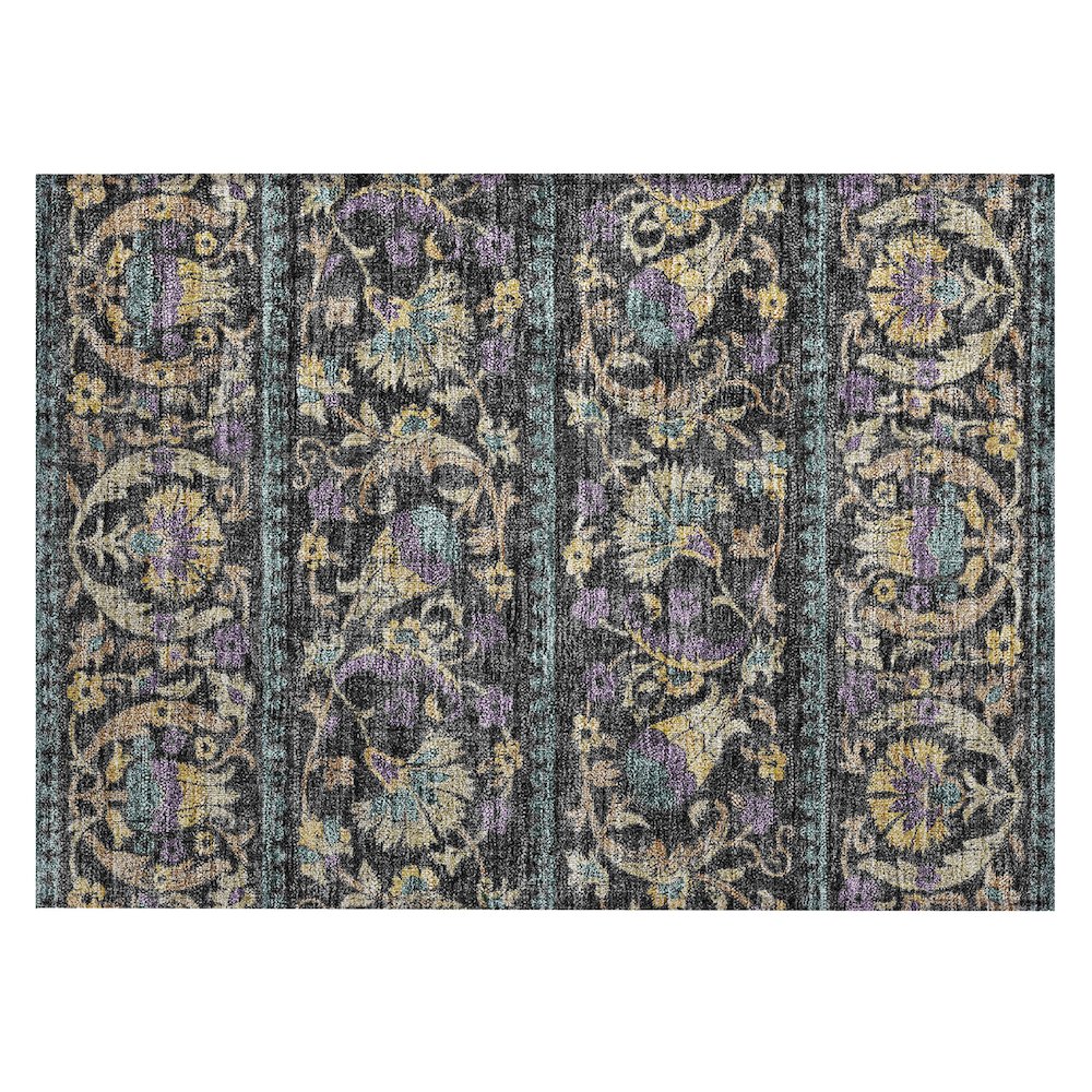 Machine Washable Indoor/Outdoor Chantille ACN2480 Black 1'8" x 2'6" Rug. Picture 1
