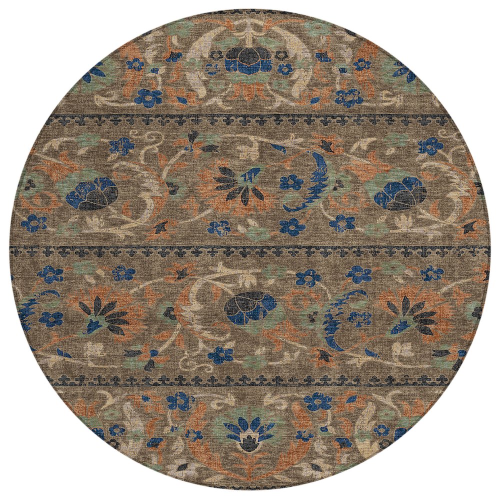 Machine Washable Indoor/Outdoor Chantille ACN2480 Brown 8' x 8' Round Rug. Picture 1