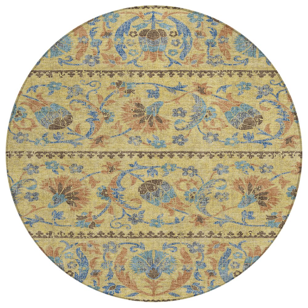 Machine Washable Indoor/Outdoor Chantille ACN2480 Gold 8' x 8' Round Rug. Picture 1