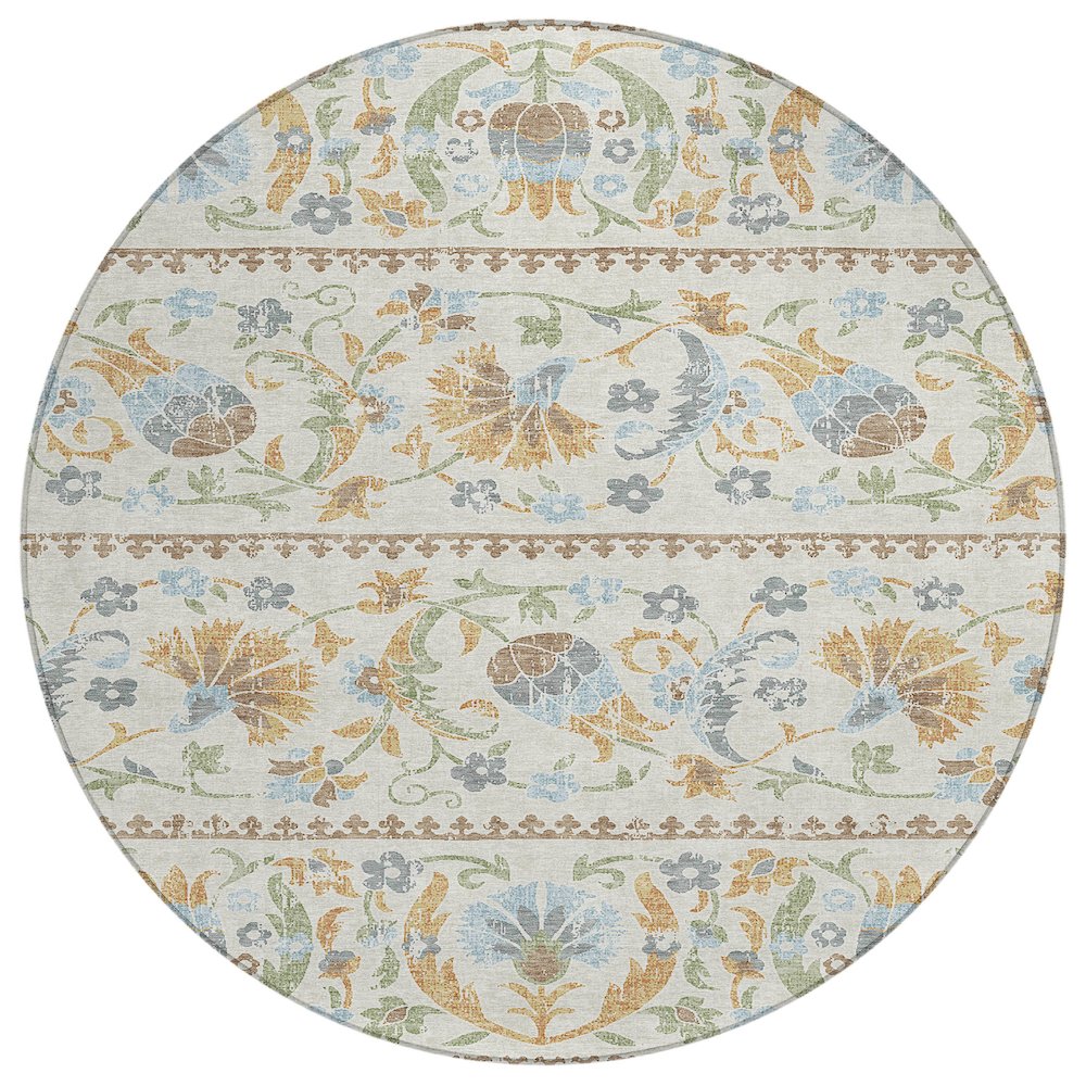 Machine Washable Indoor/Outdoor Chantille ACN2480 Ivory 8' x 8' Round Rug. Picture 1