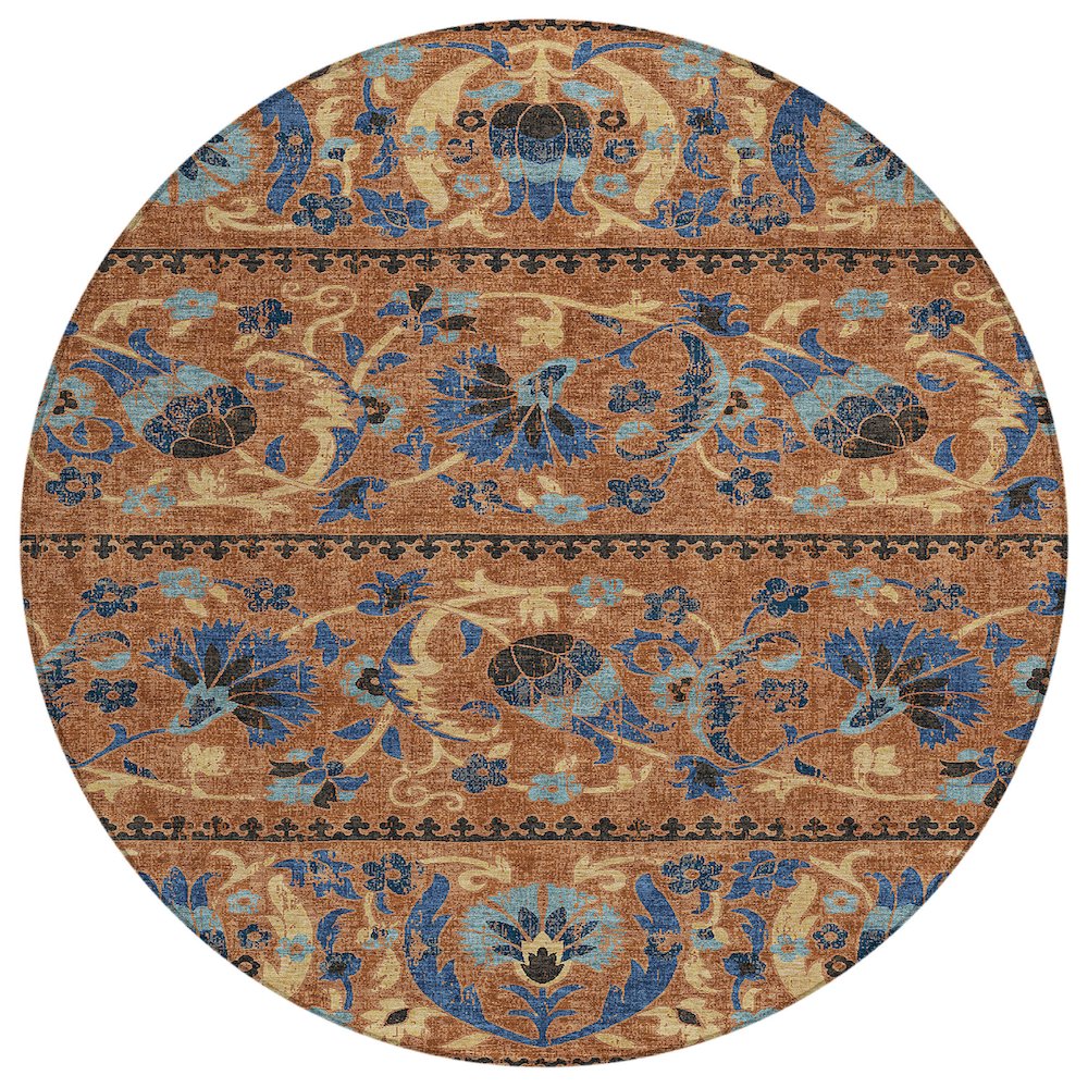 Machine Washable Indoor/Outdoor Chantille ACN2480 Orange 8' x 8' Round Rug. Picture 1
