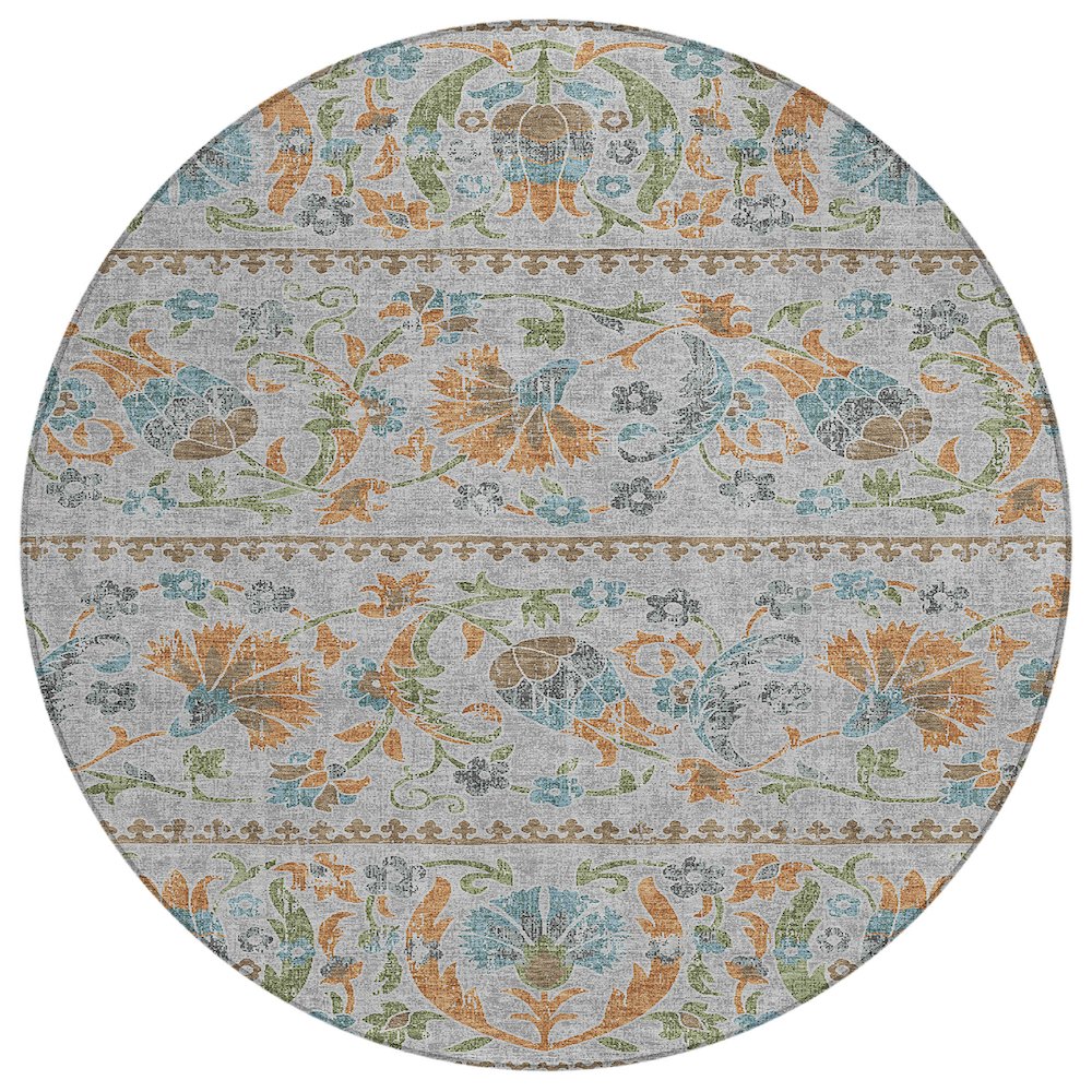 Machine Washable Indoor/Outdoor Chantille ACN2480 Gray 8' x 8' Round Rug. Picture 1