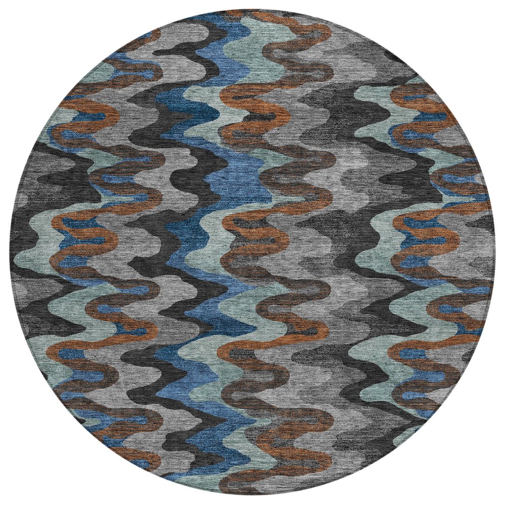 Machine Washable Indoor/Outdoor Chantille ACN2481 Black 8' x 8' Round Rug. Picture 1
