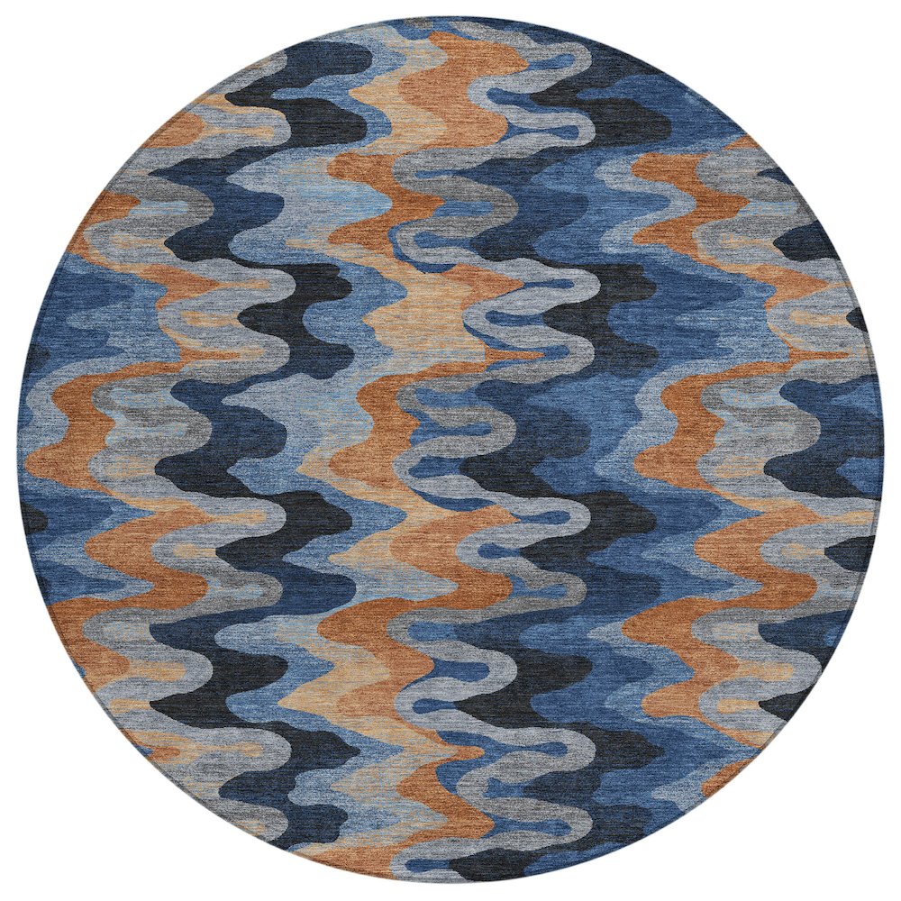 Machine Washable Indoor/Outdoor Chantille ACN2481 Blue 8' x 8' Round Rug. Picture 1