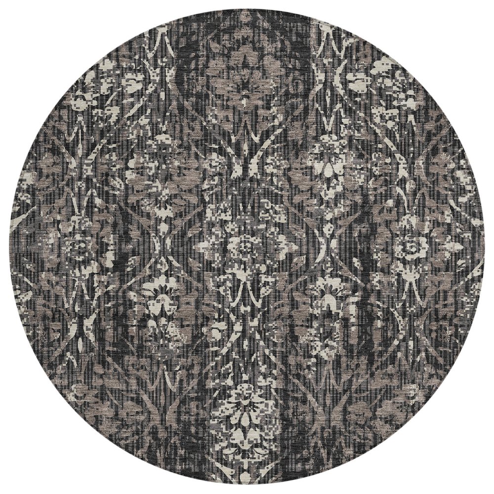 Machine Washable Indoor/Outdoor Chantille ACN2482 Black 8' x 8' Round Rug. Picture 1
