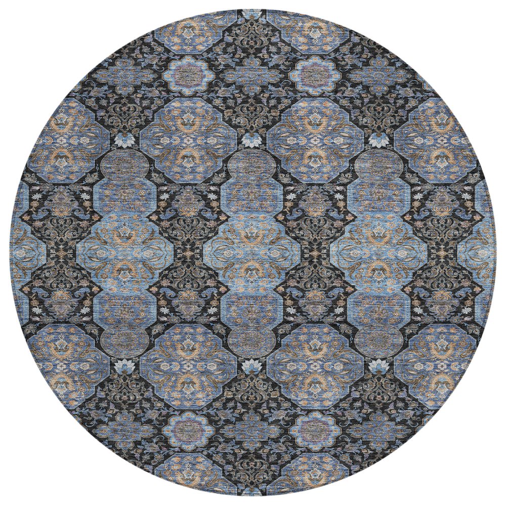 Machine Washable Indoor/Outdoor Chantille ACN2483 Black 8' x 8' Round Rug. Picture 1