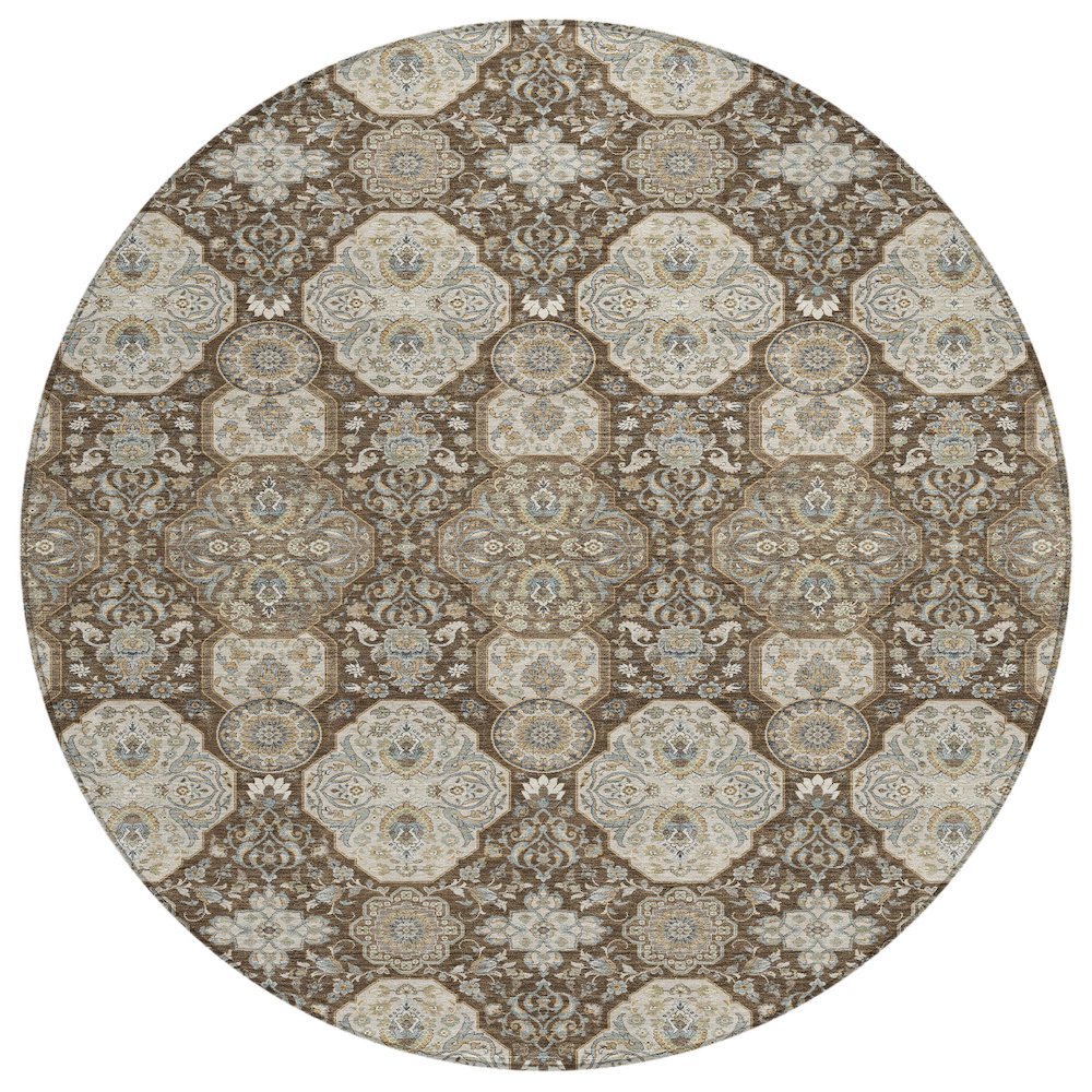 Machine Washable Indoor/Outdoor Chantille ACN2483 Brown 8' x 8' Round Rug. Picture 1