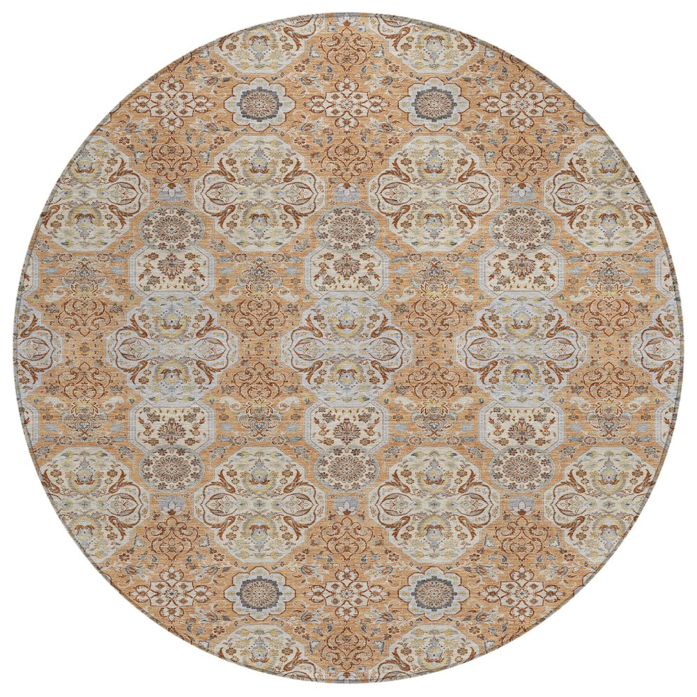 Machine Washable Indoor/Outdoor Chantille ACN2483 Orange 8' x 8' Round Rug. Picture 1