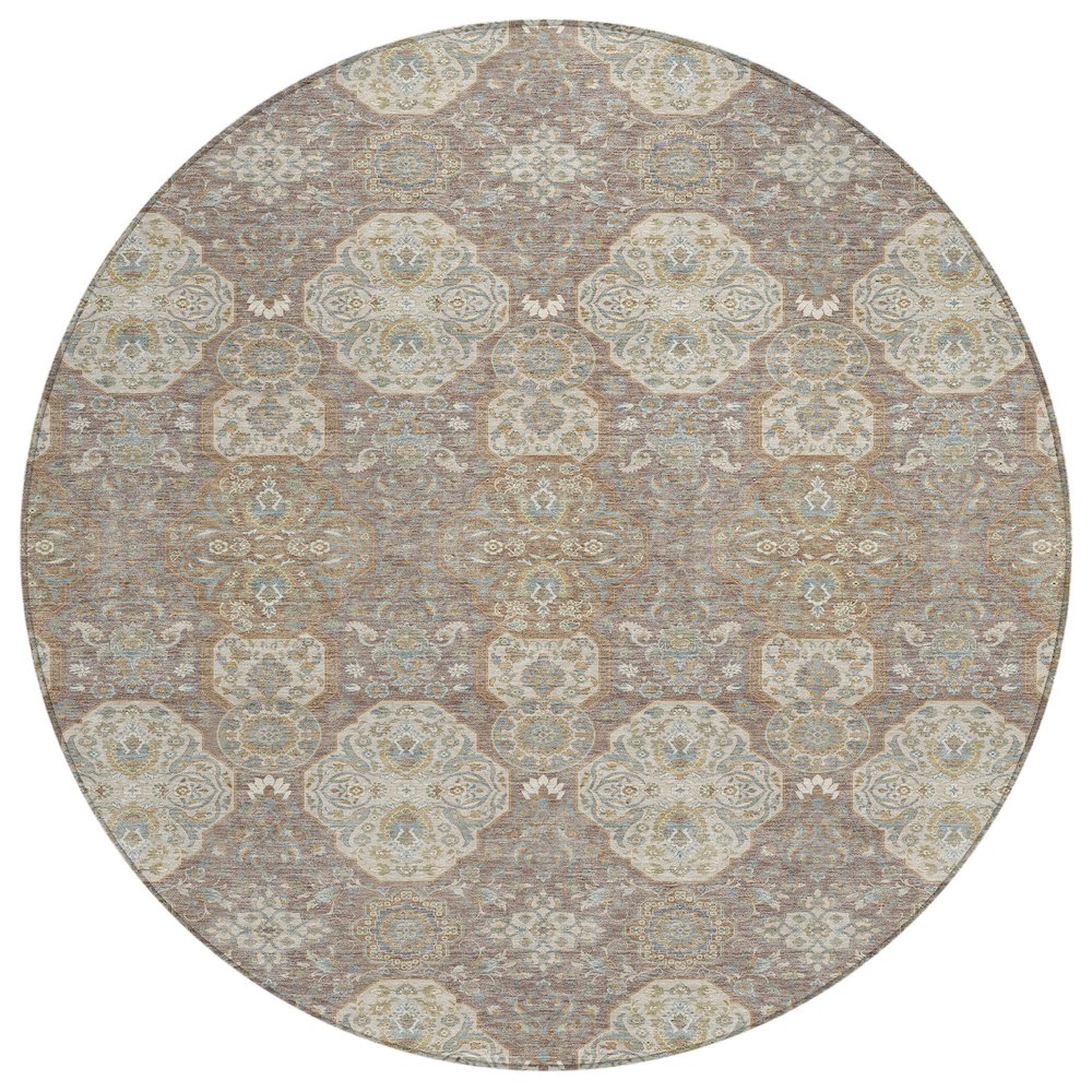 Machine Washable Indoor/Outdoor Chantille ACN2483 Brown 8' x 8' Round Rug. Picture 1