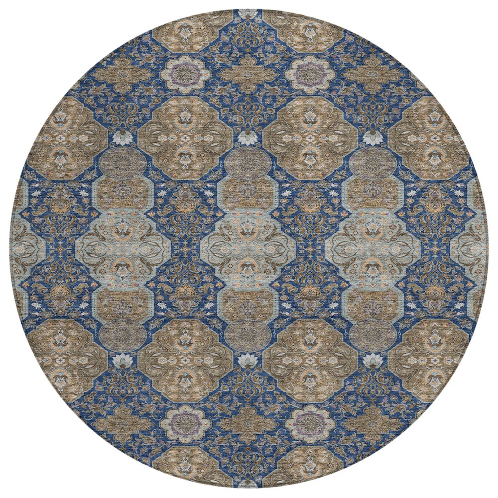 Machine Washable Indoor/Outdoor Chantille ACN2483 Blue 8' x 8' Round Rug. Picture 1