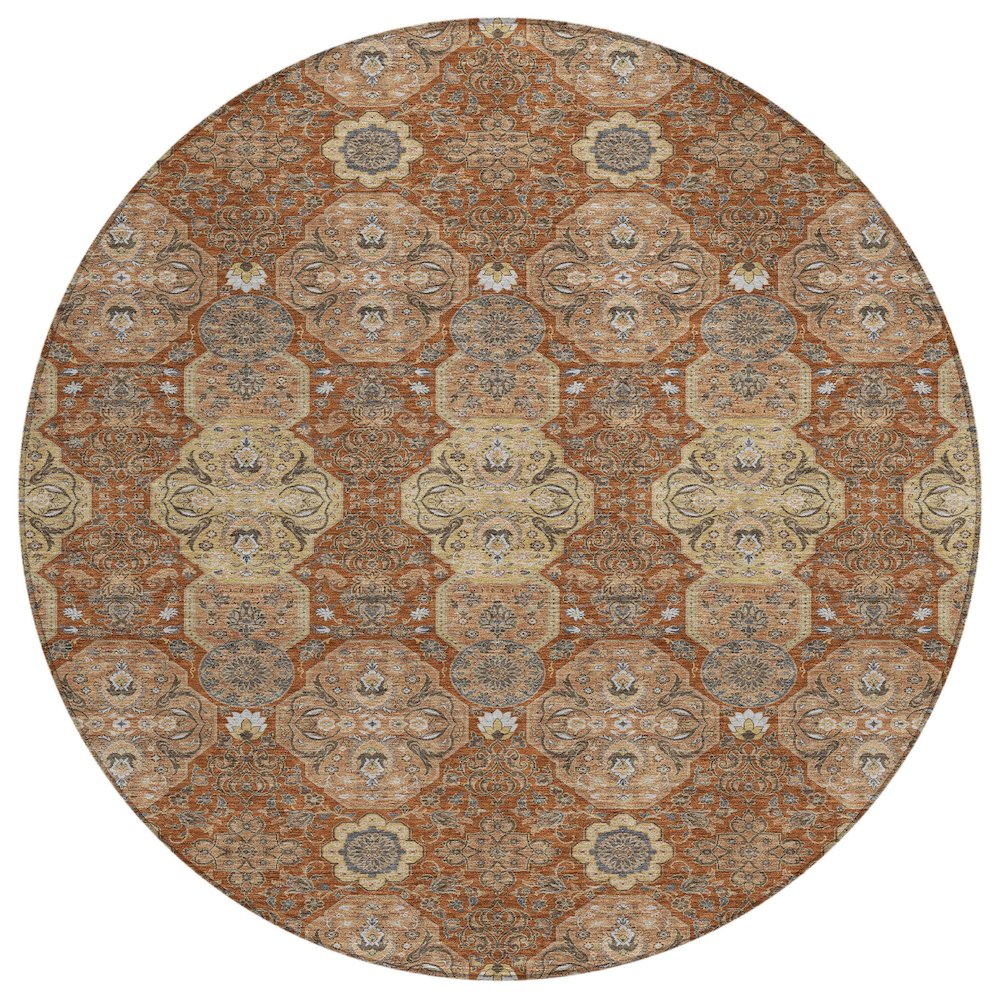 Machine Washable Indoor/Outdoor Chantille ACN2483 Orange 8' x 8' Round Rug. Picture 1