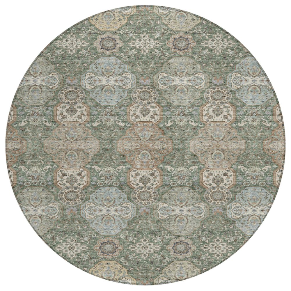 Machine Washable Indoor/Outdoor Chantille ACN2484 Green 8' x 8' Round Rug. Picture 1