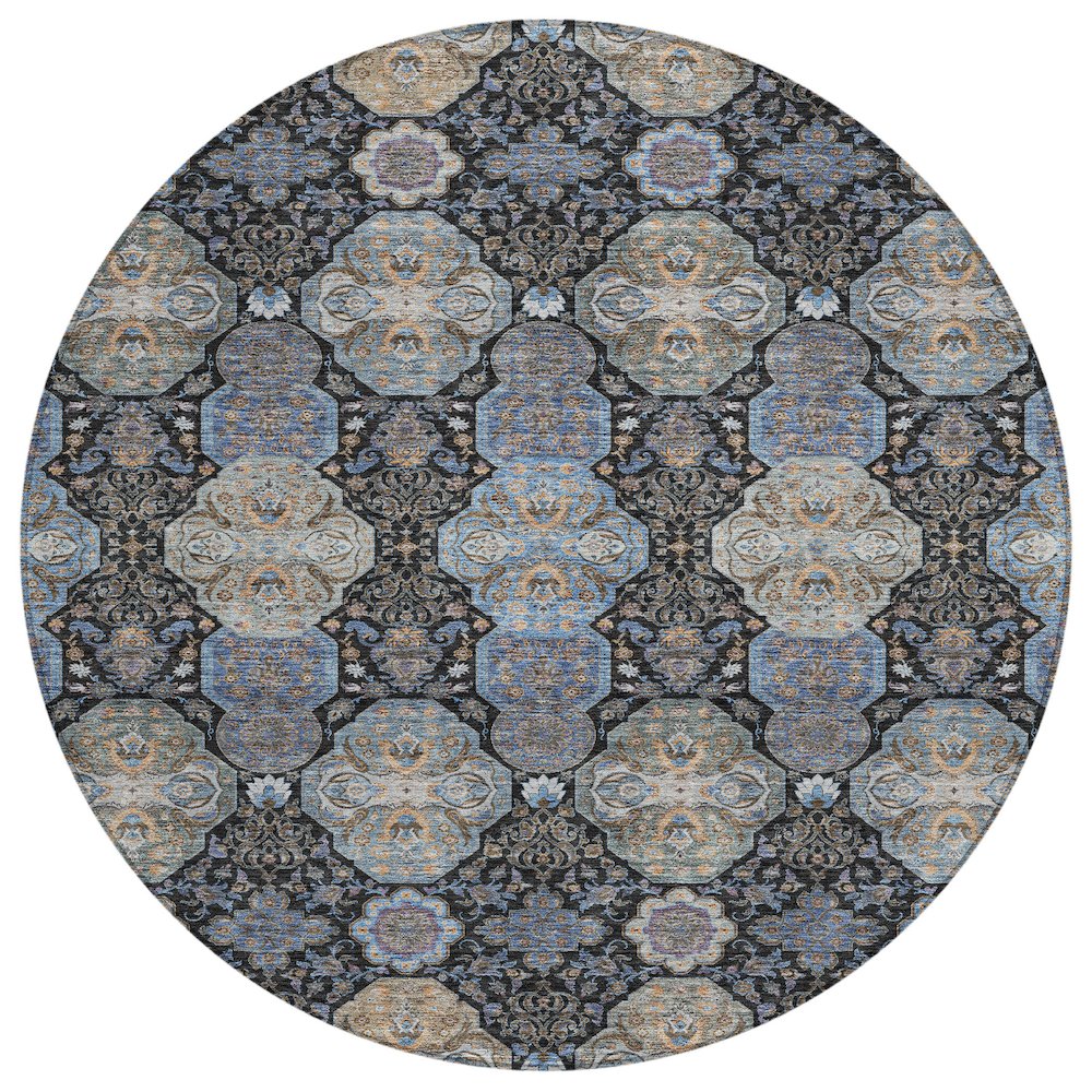 Machine Washable Indoor/Outdoor Chantille ACN2484 Black 8' x 8' Round Rug. Picture 1