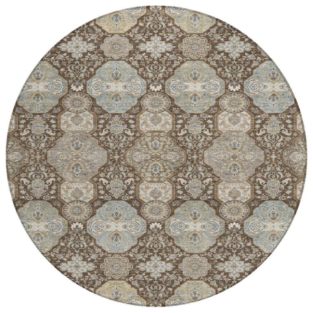 Machine Washable Indoor/Outdoor Chantille ACN2484 Brown 8' x 8' Round Rug. Picture 1