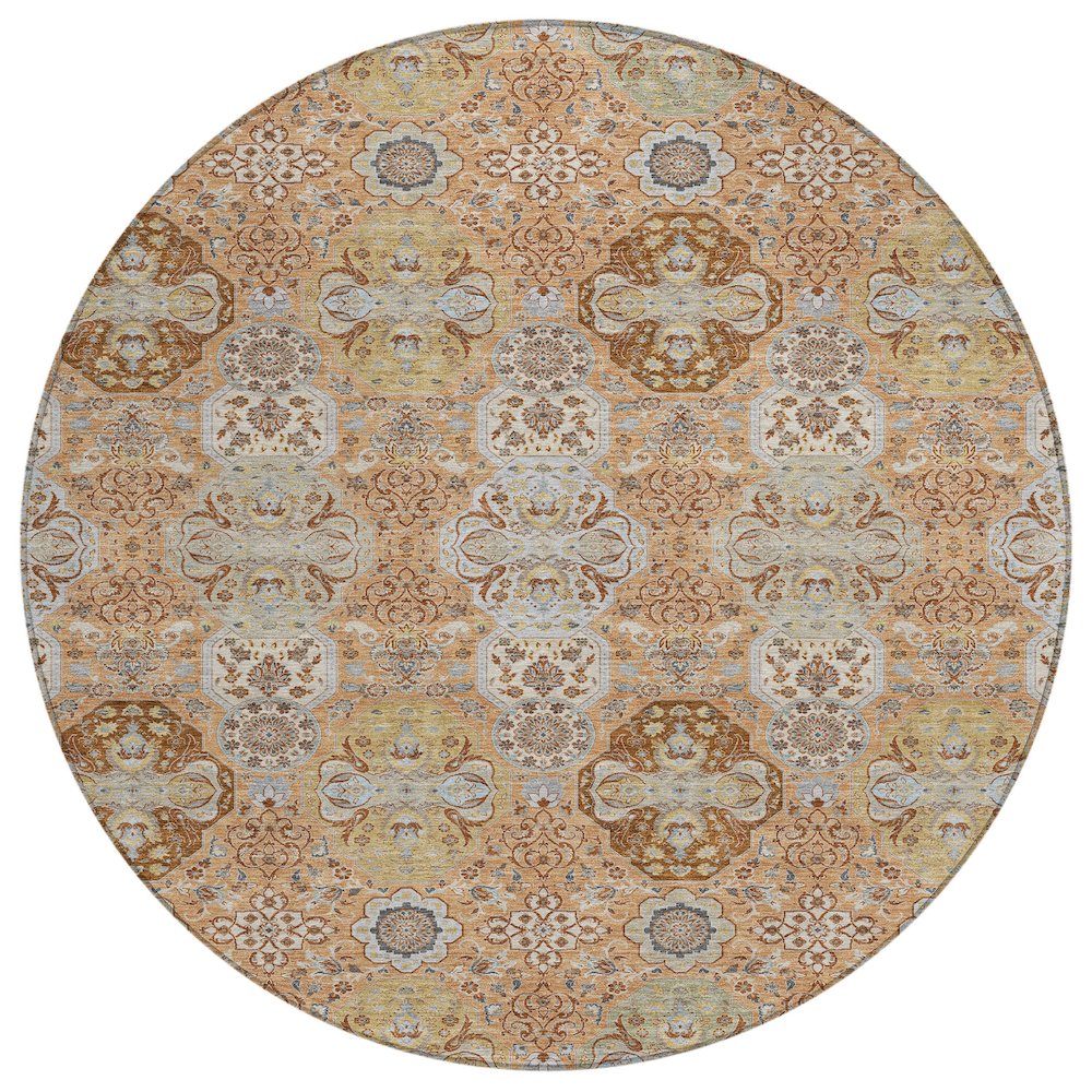 Machine Washable Indoor/Outdoor Chantille ACN2484 Orange 8' x 8' Round Rug. Picture 1