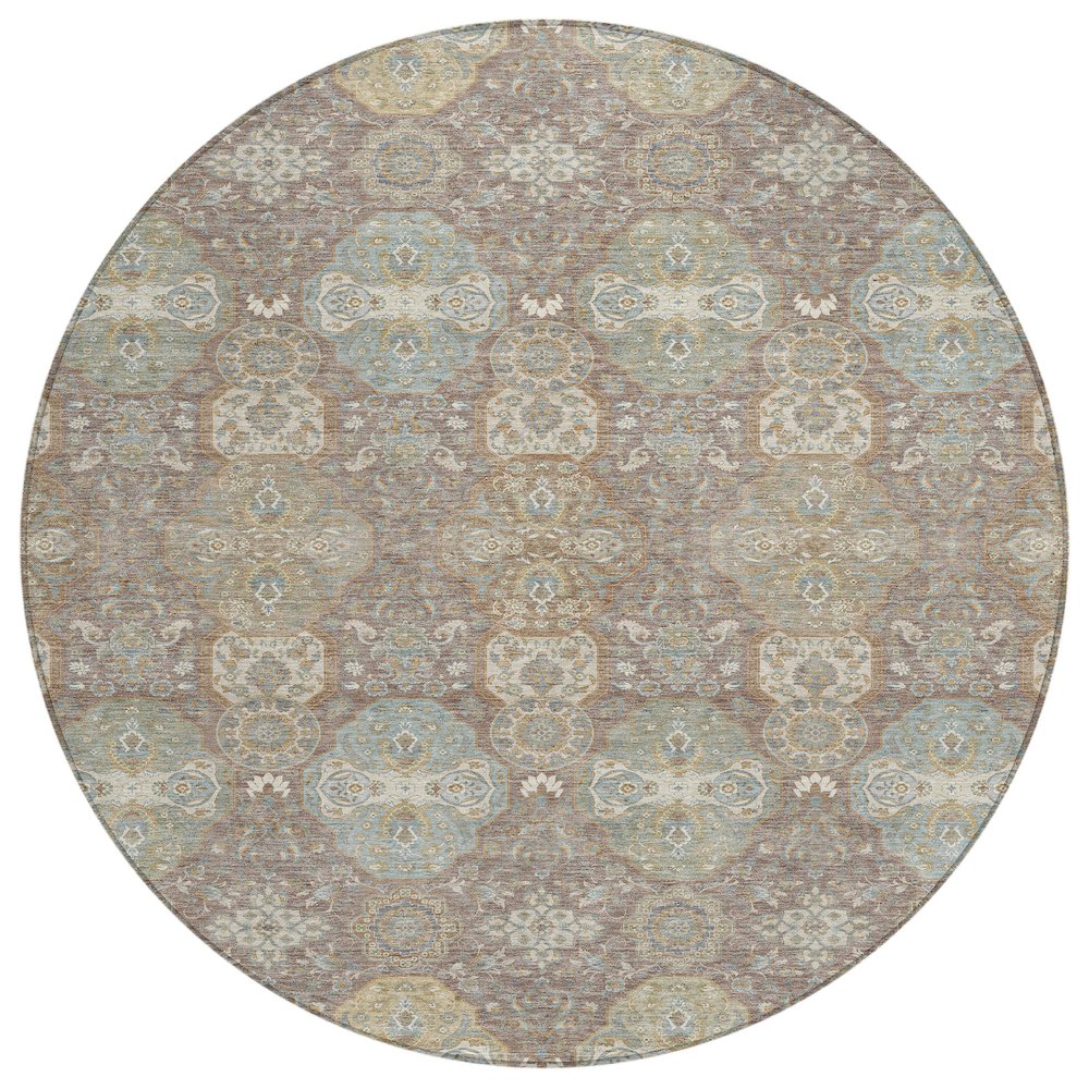 Machine Washable Indoor/Outdoor Chantille ACN2484 Brown 8' x 8' Round Rug. Picture 1