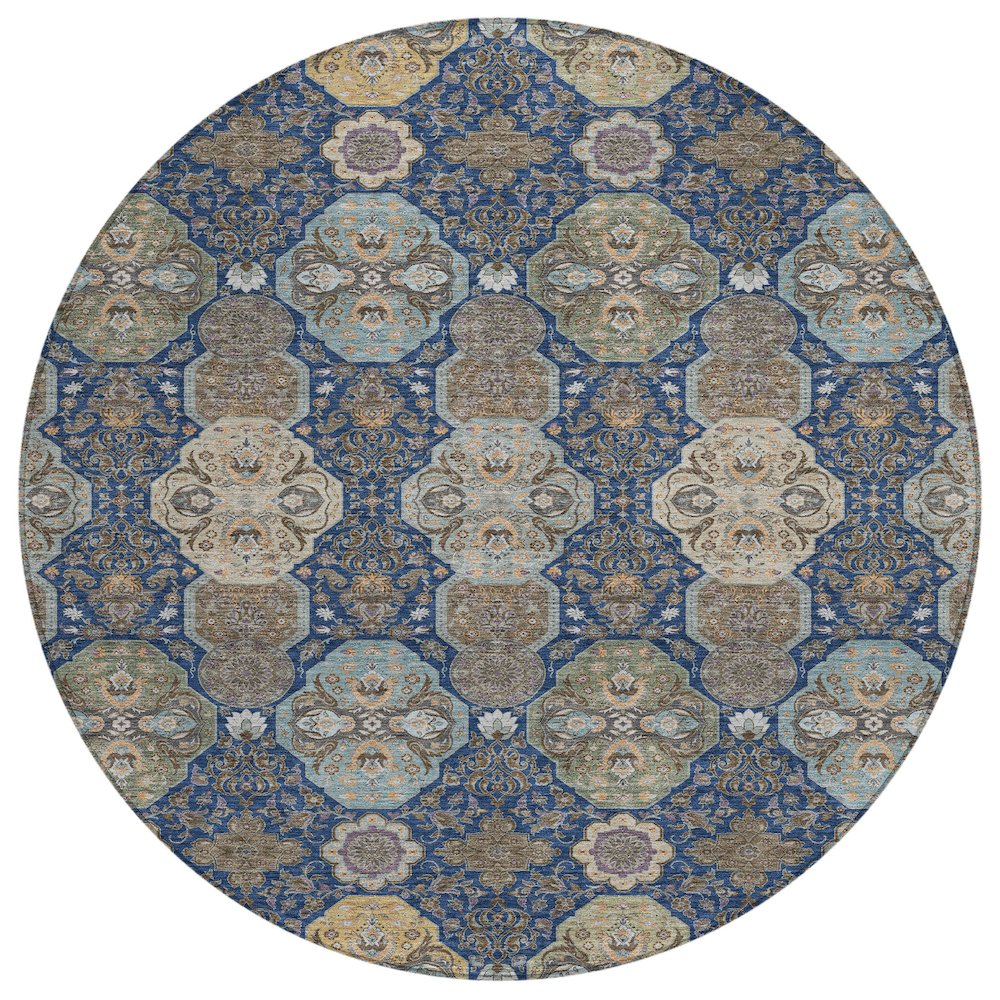 Machine Washable Indoor/Outdoor Chantille ACN2484 Blue 8' x 8' Round Rug. Picture 1