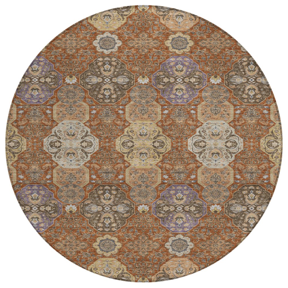 Machine Washable Indoor/Outdoor Chantille ACN2484 Orange 8' x 8' Round Rug. Picture 1