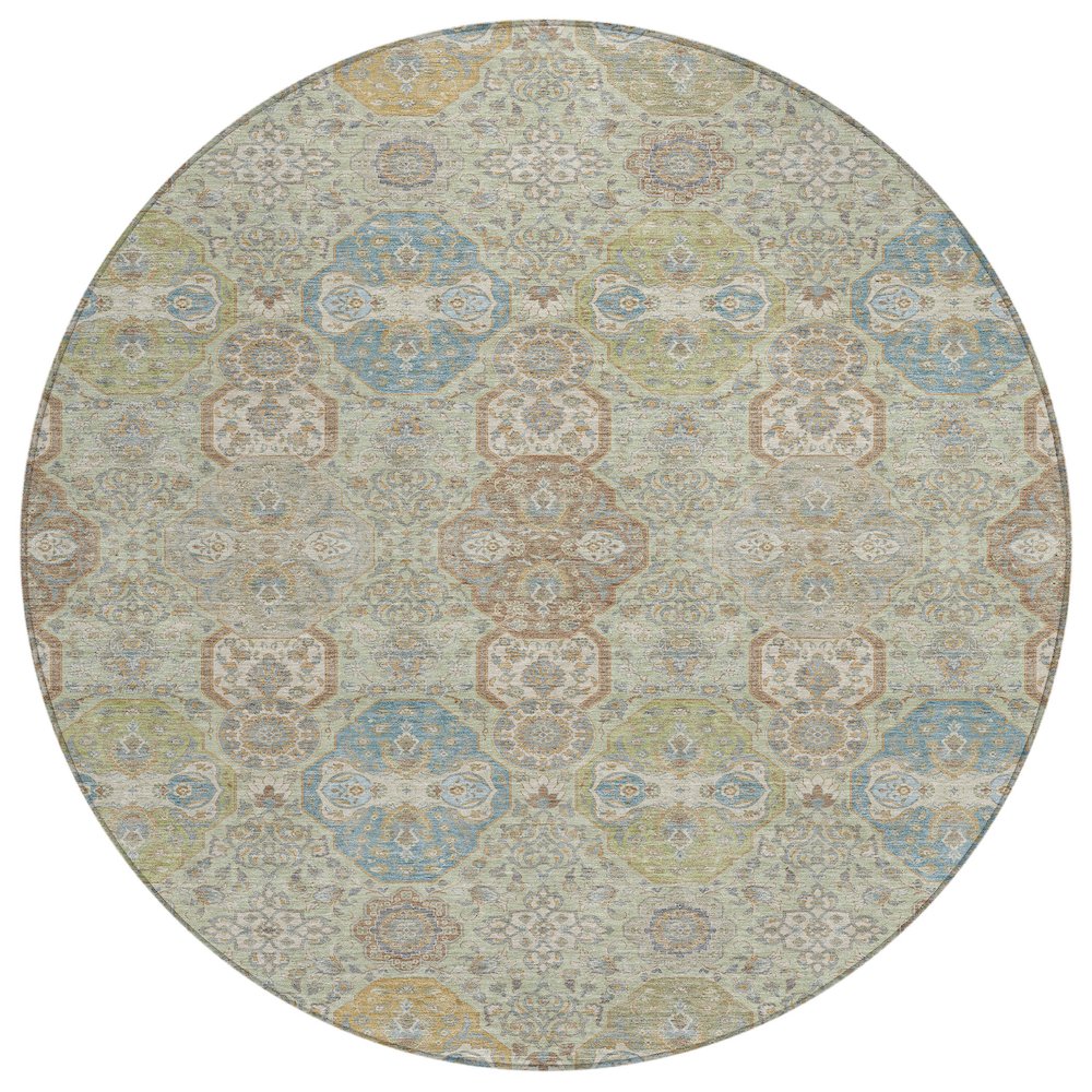 Machine Washable Indoor/Outdoor Chantille ACN2484 Green 8' x 8' Round Rug. Picture 1