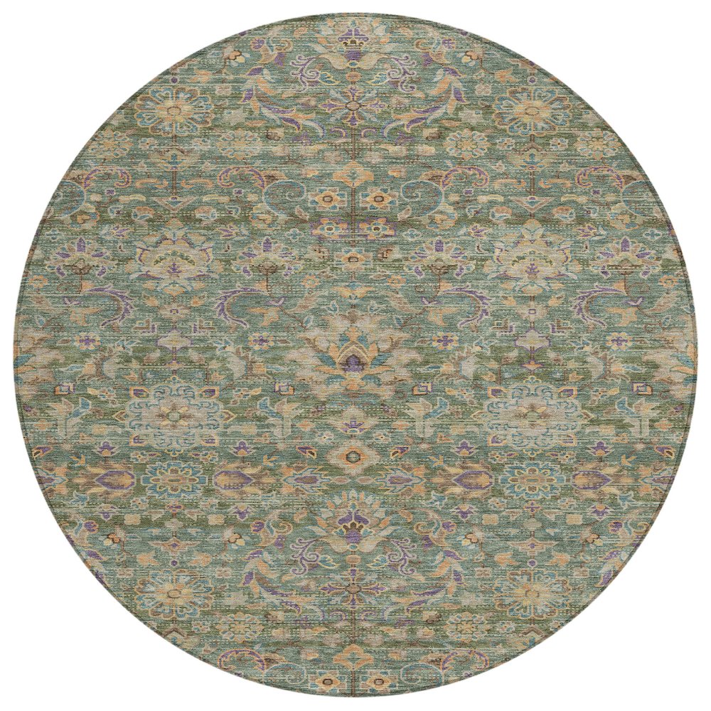 Machine Washable Indoor/Outdoor Chantille ACN2485 Green 8' x 8' Round Rug. Picture 1