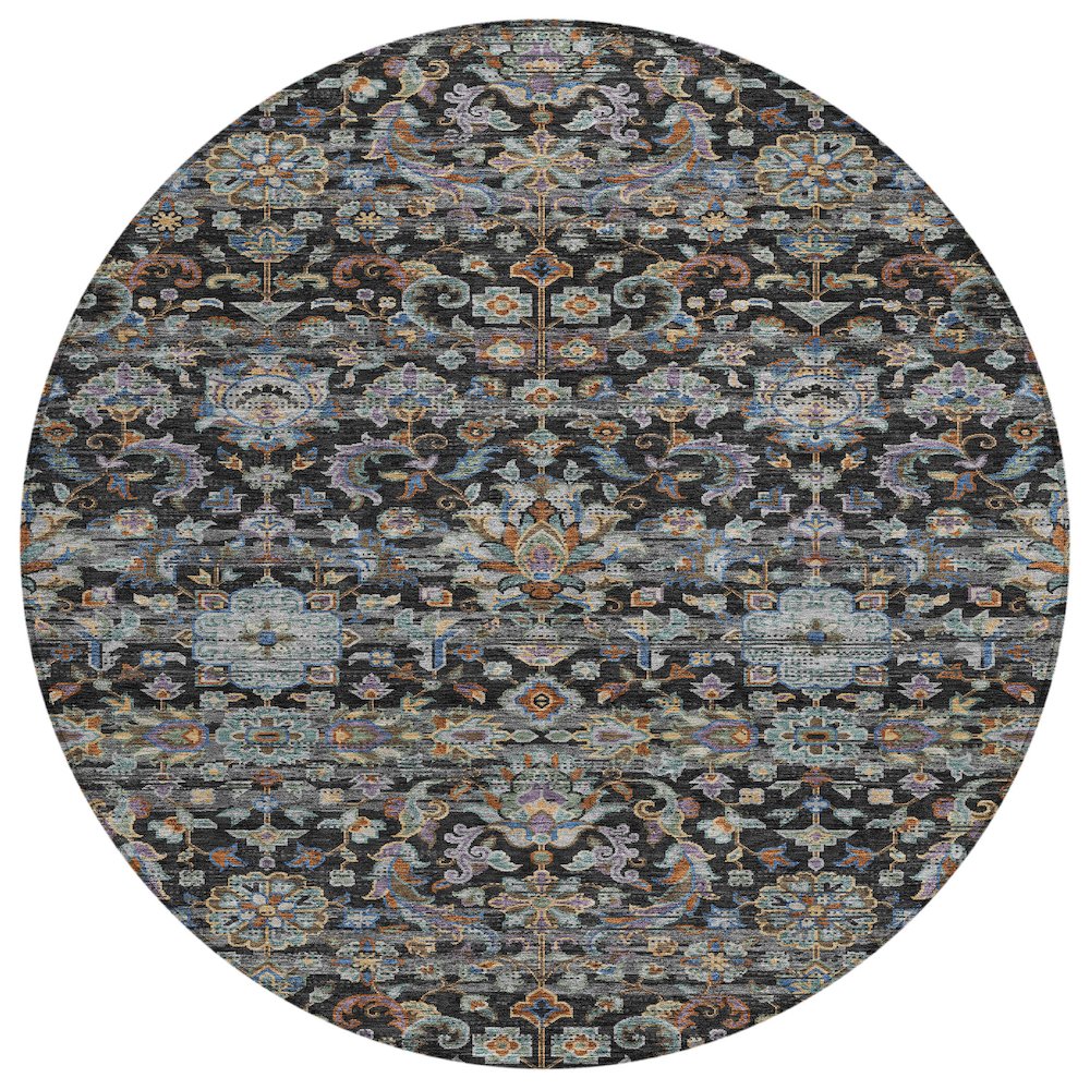 Machine Washable Indoor/Outdoor Chantille ACN2485 Black 8' x 8' Round Rug. Picture 1