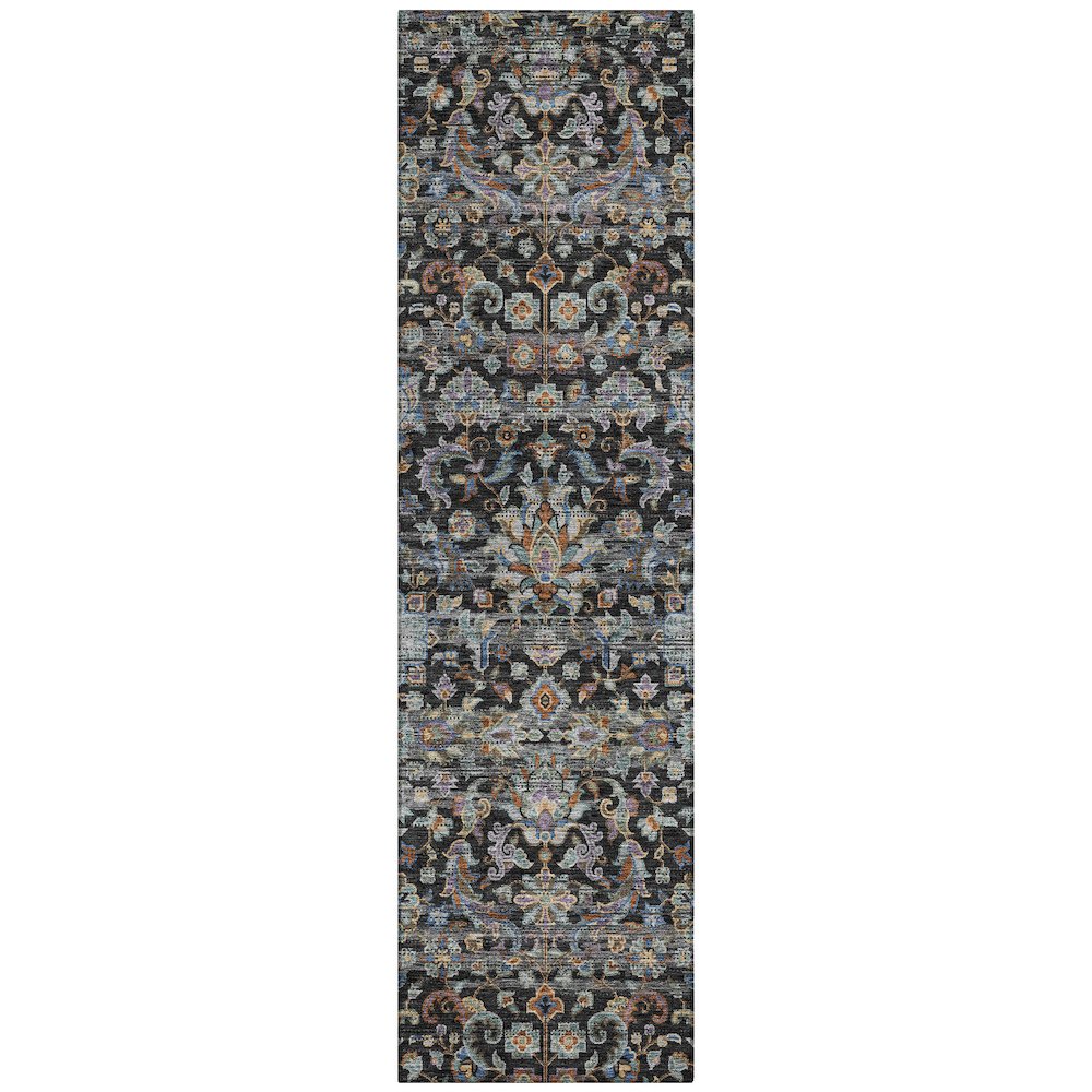Machine Washable Indoor/Outdoor Chantille ACN2485 Black 2'3" x 7'6" Runner Rug. Picture 1
