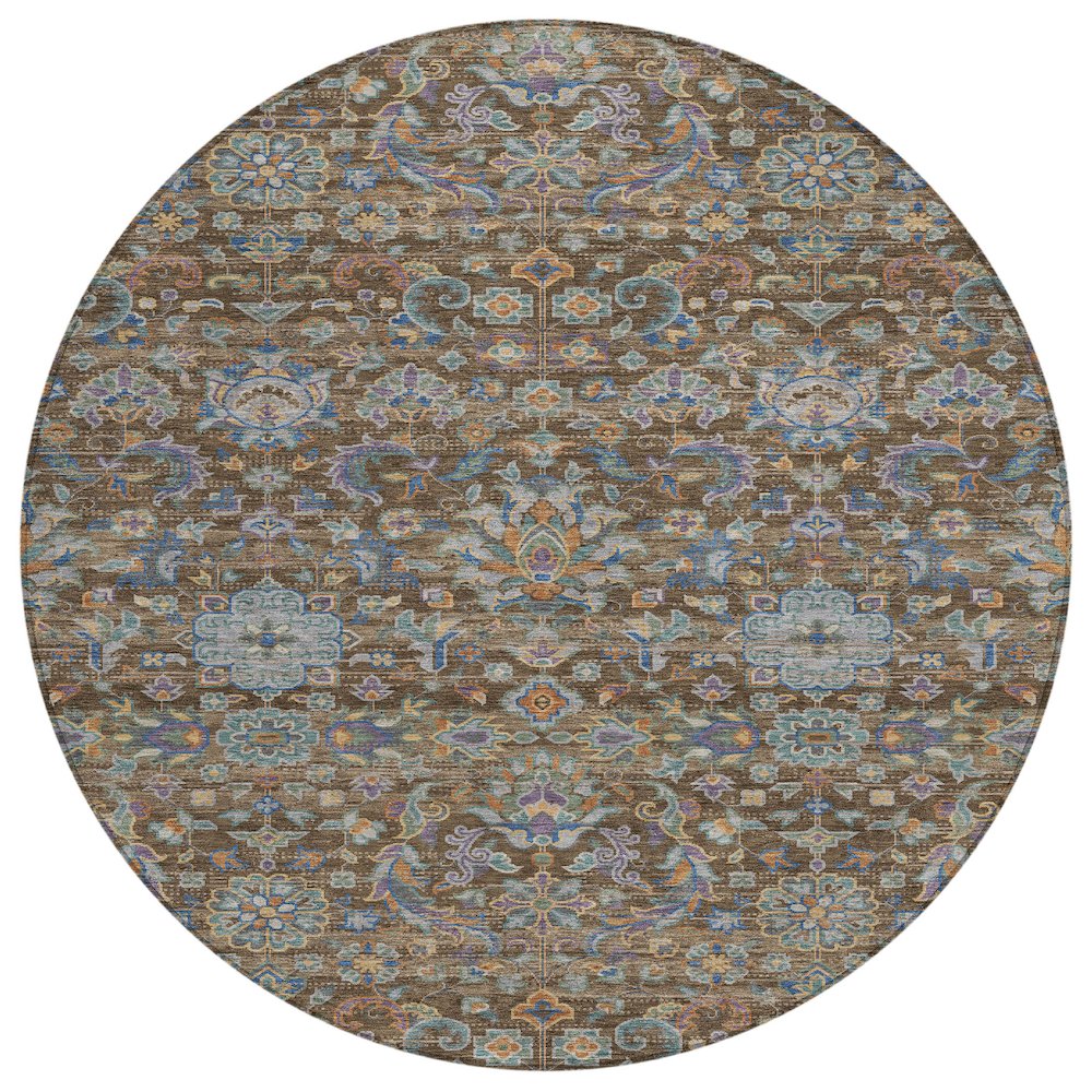 Machine Washable Indoor/Outdoor Chantille ACN2485 Brown 8' x 8' Round Rug. Picture 1