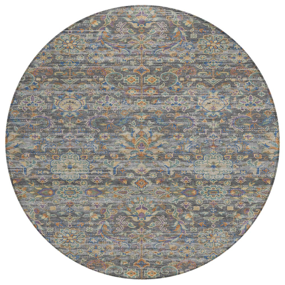 Machine Washable Indoor/Outdoor Chantille ACN2485 Gray 8' x 8' Round Rug. Picture 1