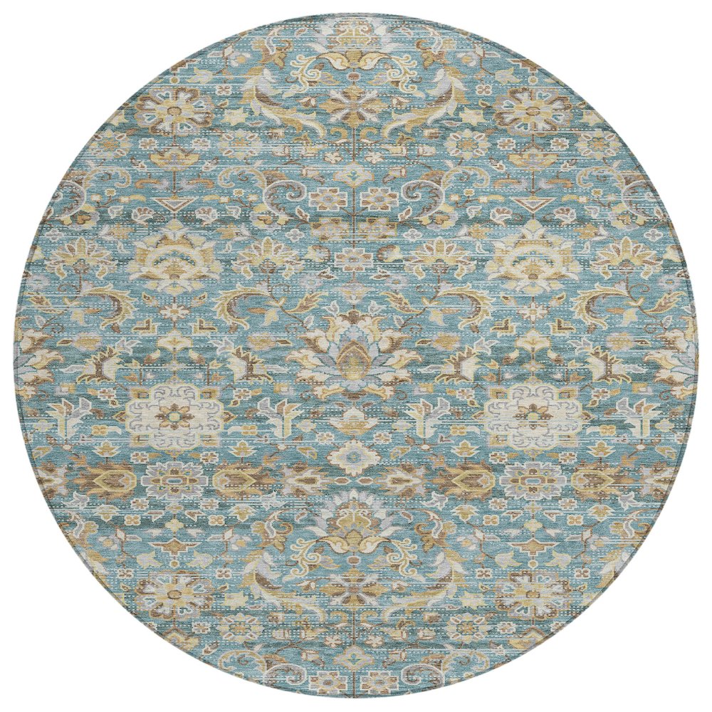 Machine Washable Indoor/Outdoor Chantille ACN2485 Teal 8' x 8' Round Rug. Picture 1