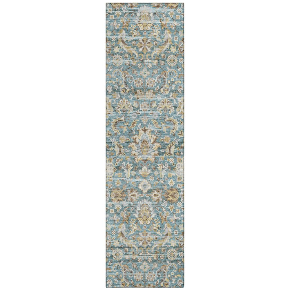 Machine Washable Indoor/Outdoor Chantille ACN2485 Teal 2'3" x 7'6" Runner Rug. Picture 1