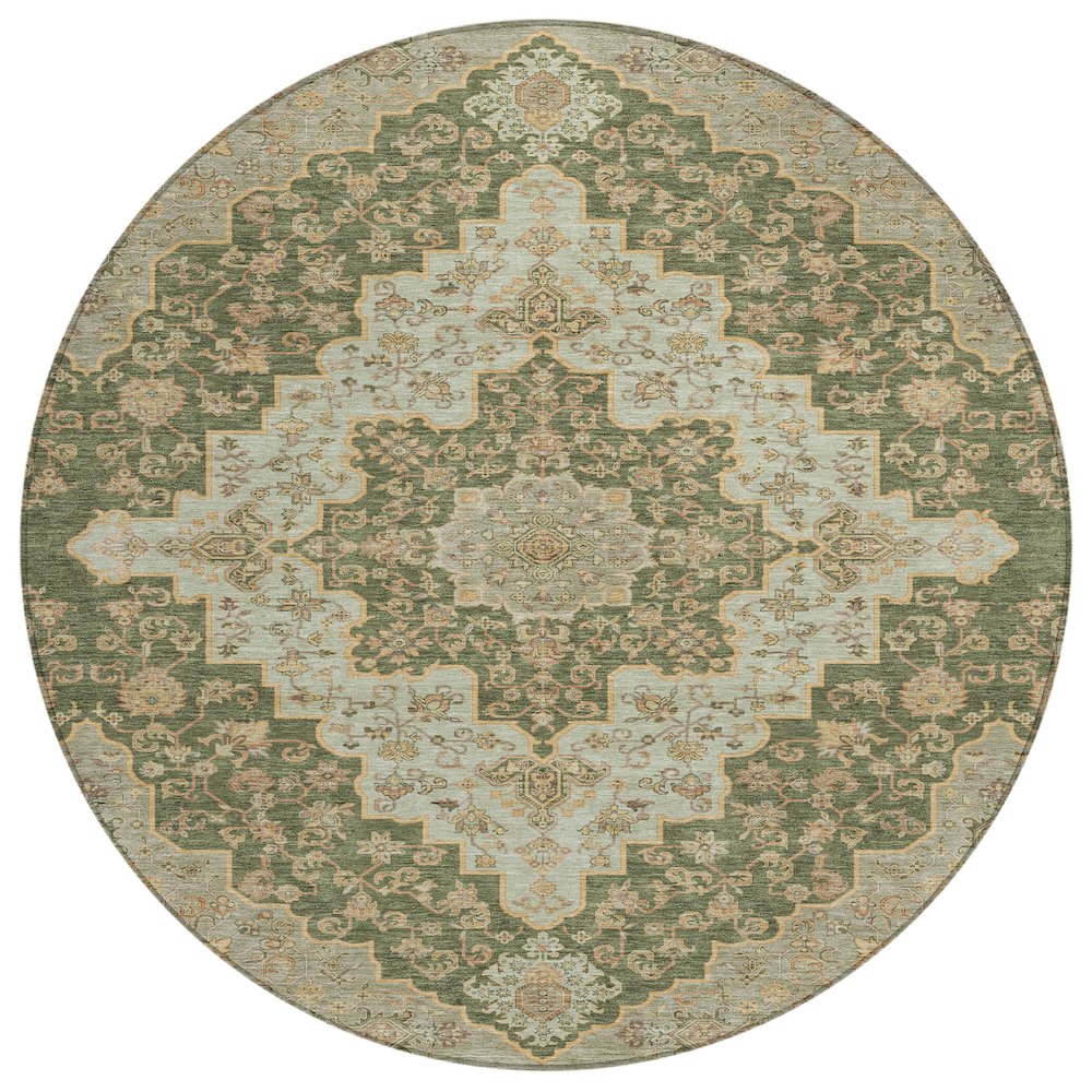 Machine Washable Indoor/Outdoor Chantille ACN2486 Green 8' x 8' Round Rug. Picture 1