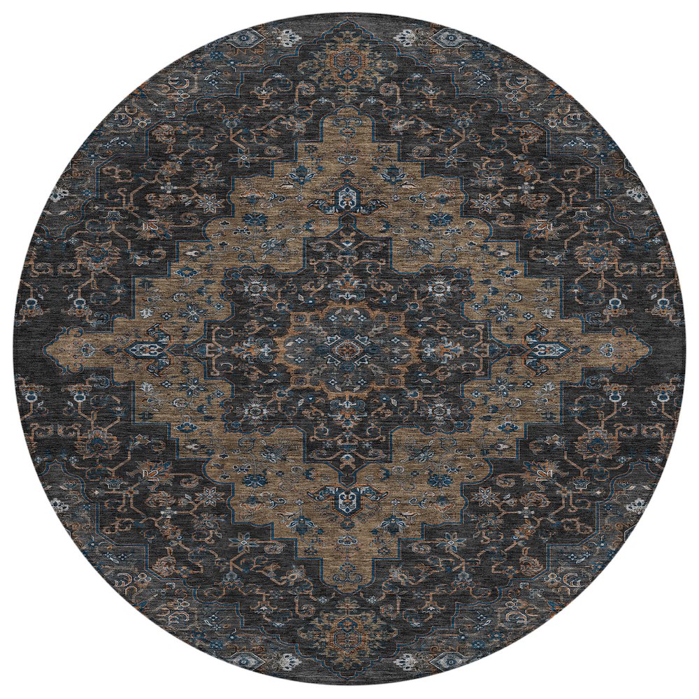 Machine Washable Indoor/Outdoor Chantille ACN2486 Black 8' x 8' Round Rug. Picture 1