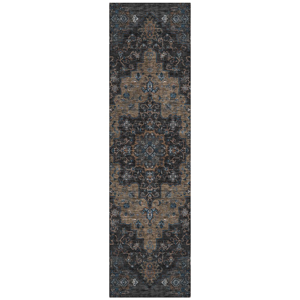 Machine Washable Indoor/Outdoor Chantille ACN2486 Black 2'3" x 7'6" Runner Rug. Picture 1