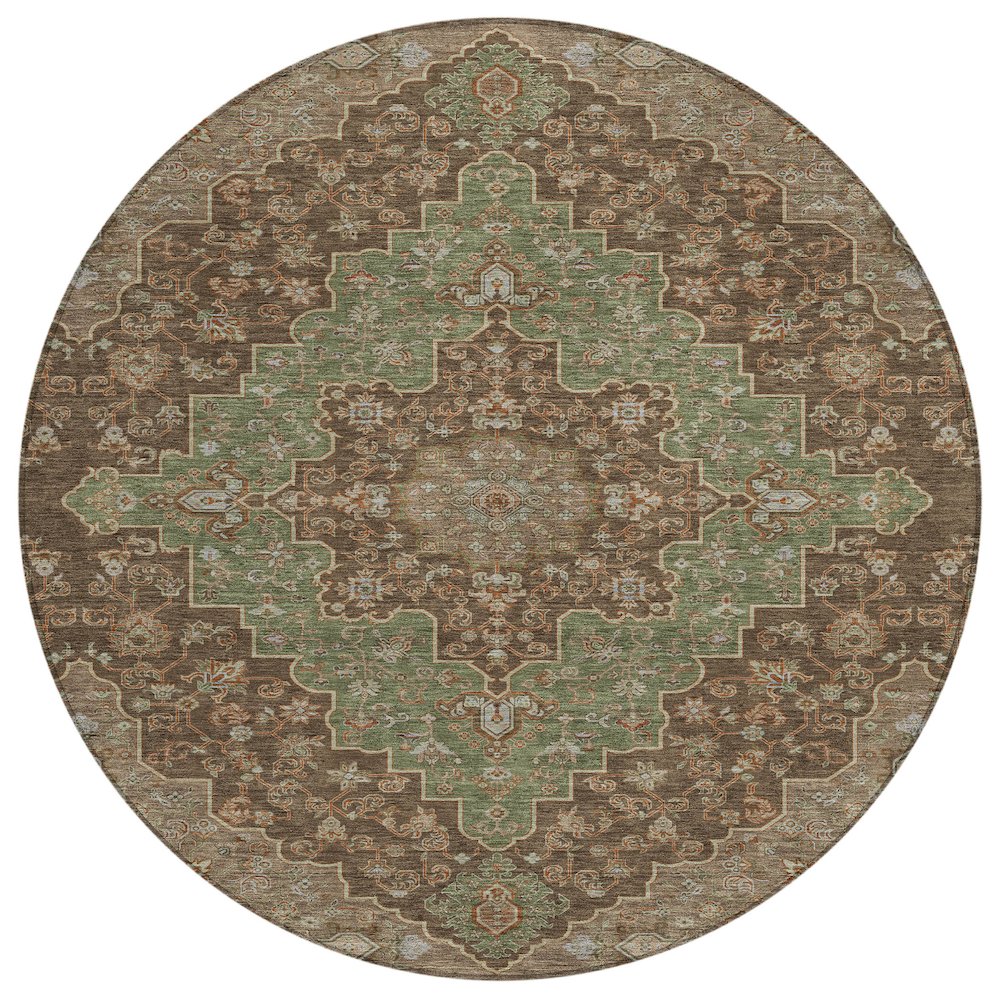 Machine Washable Indoor/Outdoor Chantille ACN2486 Brown 8' x 8' Round Rug. Picture 1