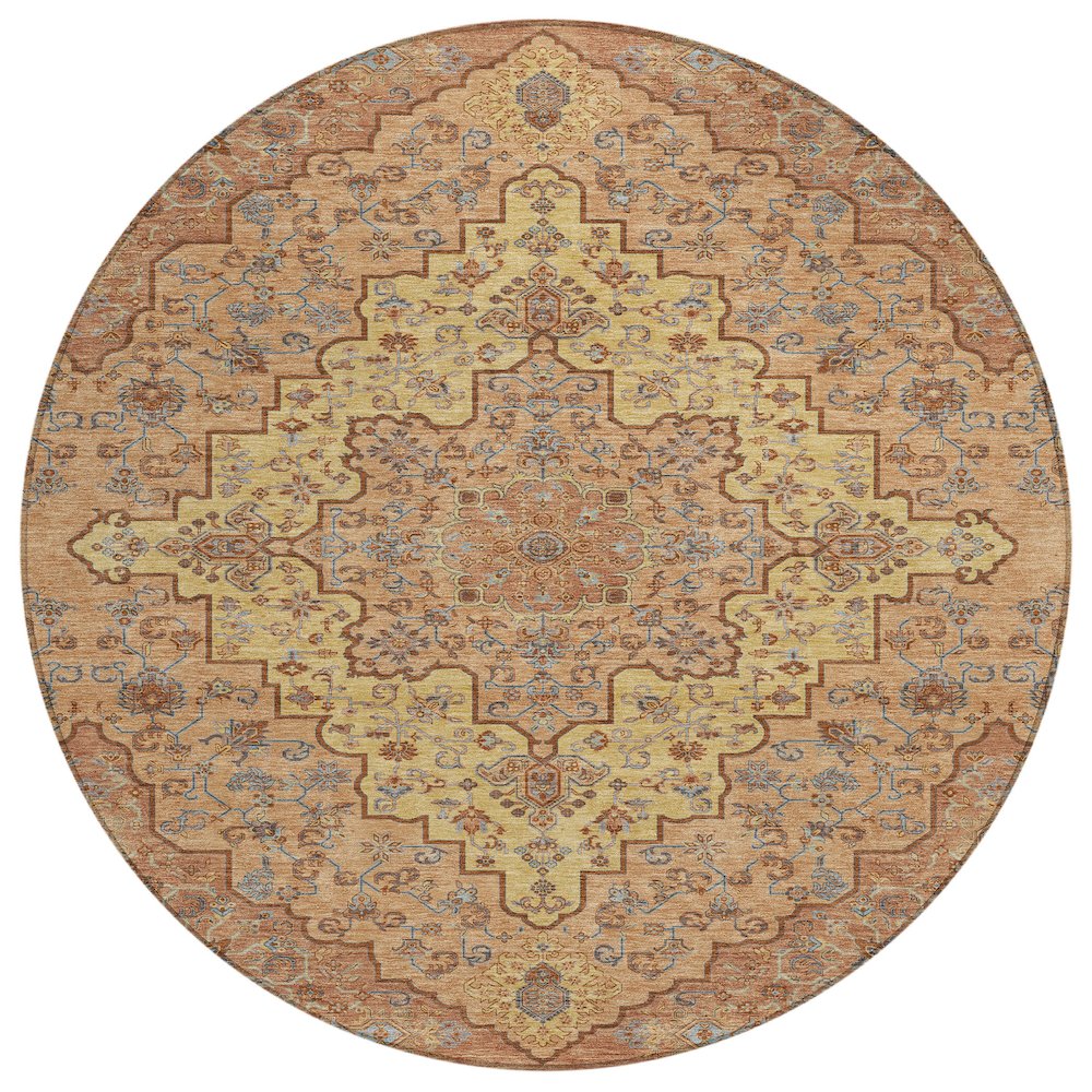 Machine Washable Indoor/Outdoor Chantille ACN2486 Orange 8' x 8' Round Rug. Picture 1