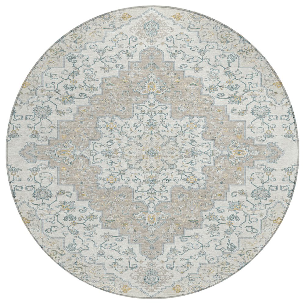 Machine Washable Indoor/Outdoor Chantille ACN2486 Ivory 8' x 8' Round Rug. Picture 1