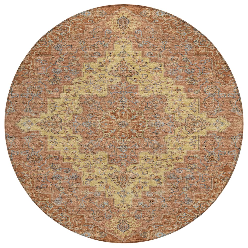 Machine Washable Indoor/Outdoor Chantille ACN2486 Orange 8' x 8' Round Rug. Picture 1