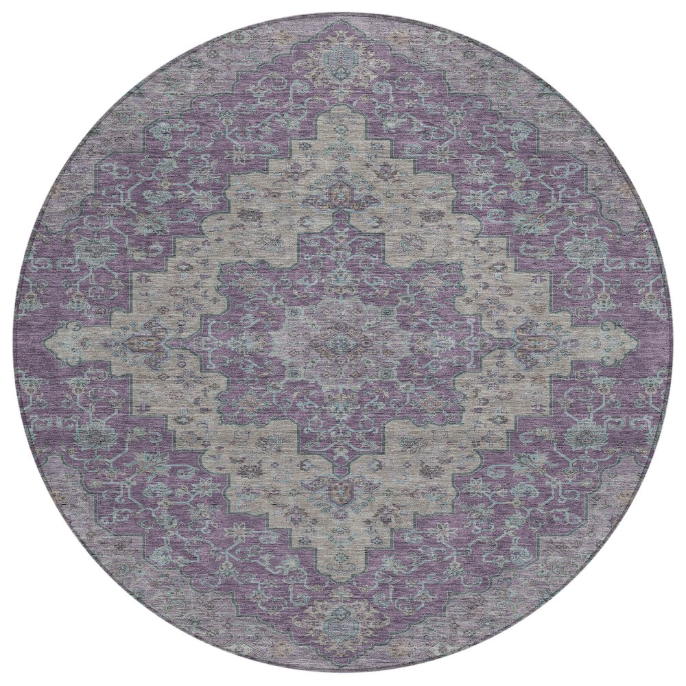 Machine Washable Indoor/Outdoor Chantille ACN2486 Purple 8' x 8' Round Rug. Picture 1