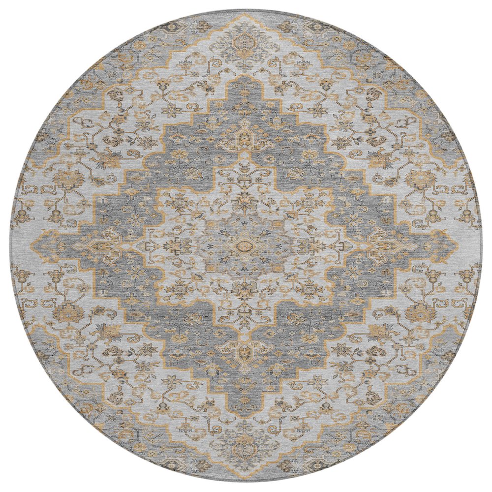 Machine Washable Indoor/Outdoor Chantille ACN2486 Gray 8' x 8' Round Rug. Picture 1