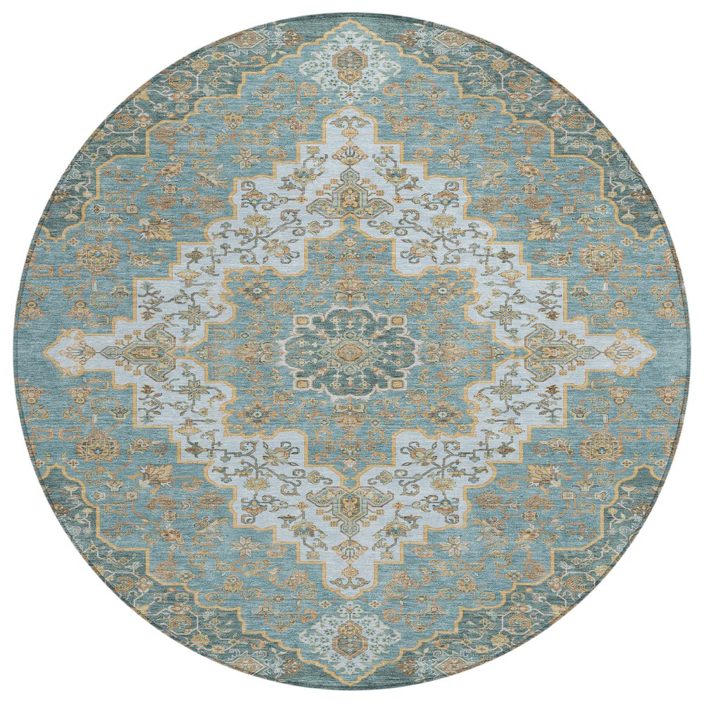 Machine Washable Indoor/Outdoor Chantille ACN2486 Teal 8' x 8' Round Rug. Picture 1